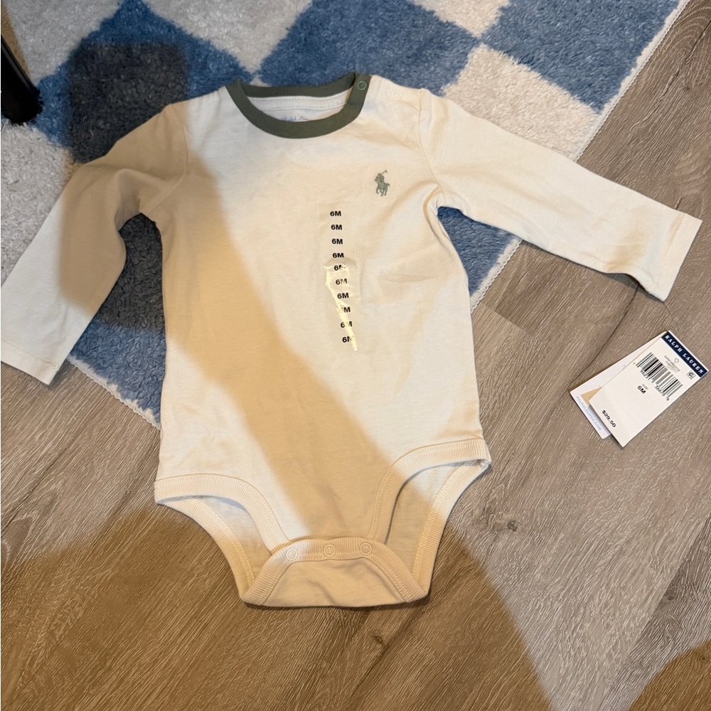 NWT Ralph Lauren Baby Cream Long-Sleeve One-Piece Bodysuit